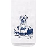 SPBL&L Summer Lake Labrador Retriever Kitchen Towels, Labrador Retriever Gifts Decorative Dish Tea Towels, Coastal Nautical Dog Hand Towels for Cabin Cottage Bathroom Kitchen, 16x24 Inch
