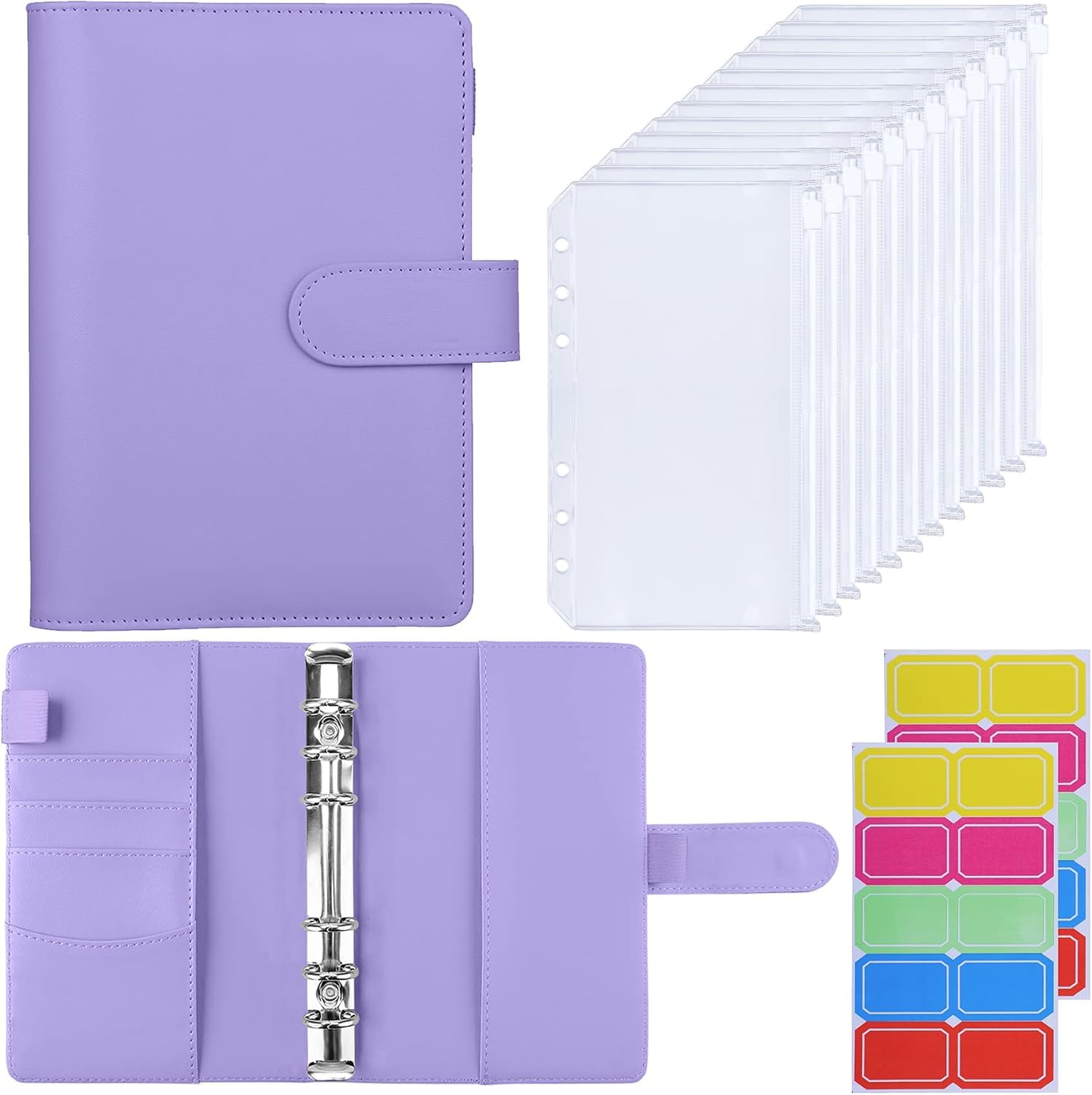 HAUTOCO A6 Budget Binder with Zipper Envelopes for Money Organiser, Budget Planner with Cash Envelopes, Money Saving Wallet for Budgeting, Cash Stuffing Wallet Binder with Binder Pockets, Purple — image 1