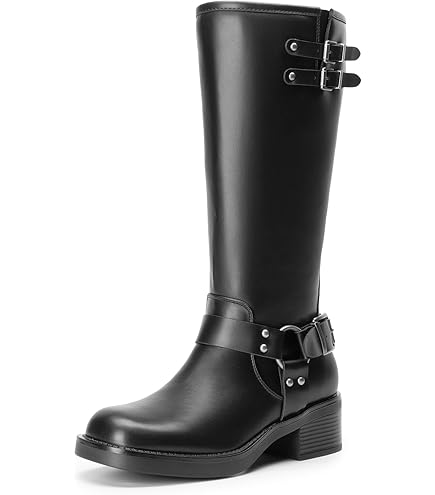 Amazon.com | AMINUGAL Brown Knee High Boots Women Square Toe Pull