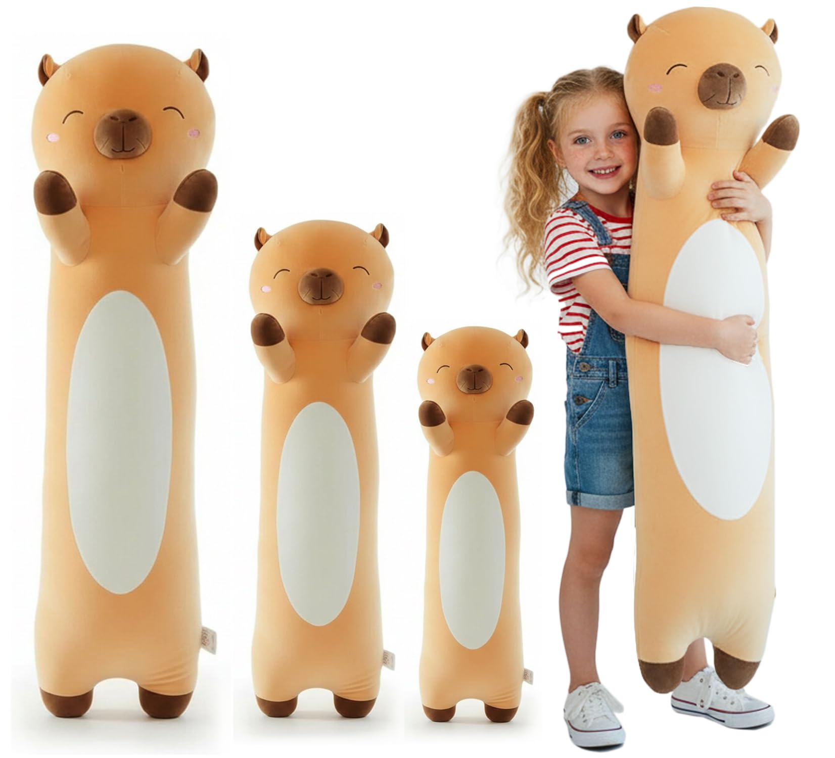 Kekeso Long Capybara Plush Pillow Soft Stuffed Animal Body Pillow Kawaii Cute Capybara Plushie for Kids Teens Adults for Birthday Christmas (Brown, 110cm/43.31inch)