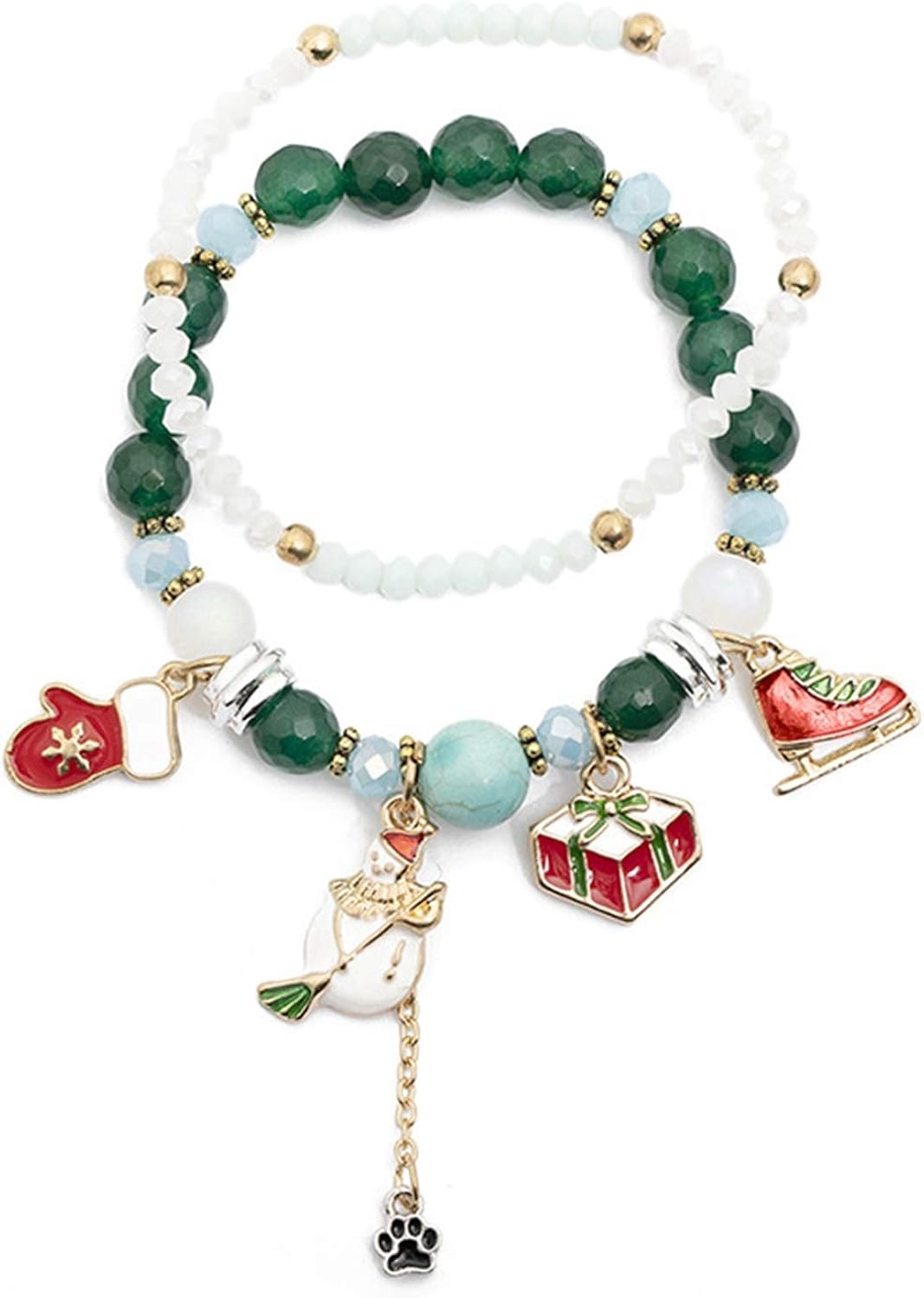 2 Pcs/Set Christmas Beaded Bracelets Colorful Stretch Bead Charm