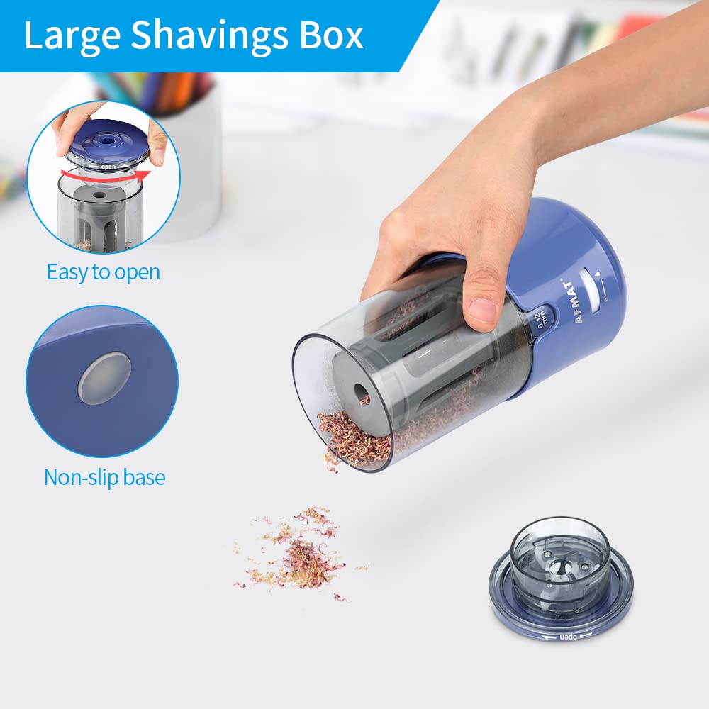 AFMAT Electric Long Point Pencil Sharpener for Artist, Auto Stop & Fast Sharpening, 8-17mm Super Long Point, Artist Pencil Sharpener Plug in for φ6-12mm Charcoal/Drawing/Sketching/Colored Pencils