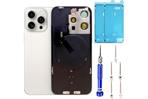 ZMVDJZ 15 Pro Back Glass Replacement with Plate & Flex Cable and All Parts for iPhone 15 Pro Back Cover Glass (White Titanium, 6.1 Inch) + Waterproof Tape + Repair Tools (White Titanium)