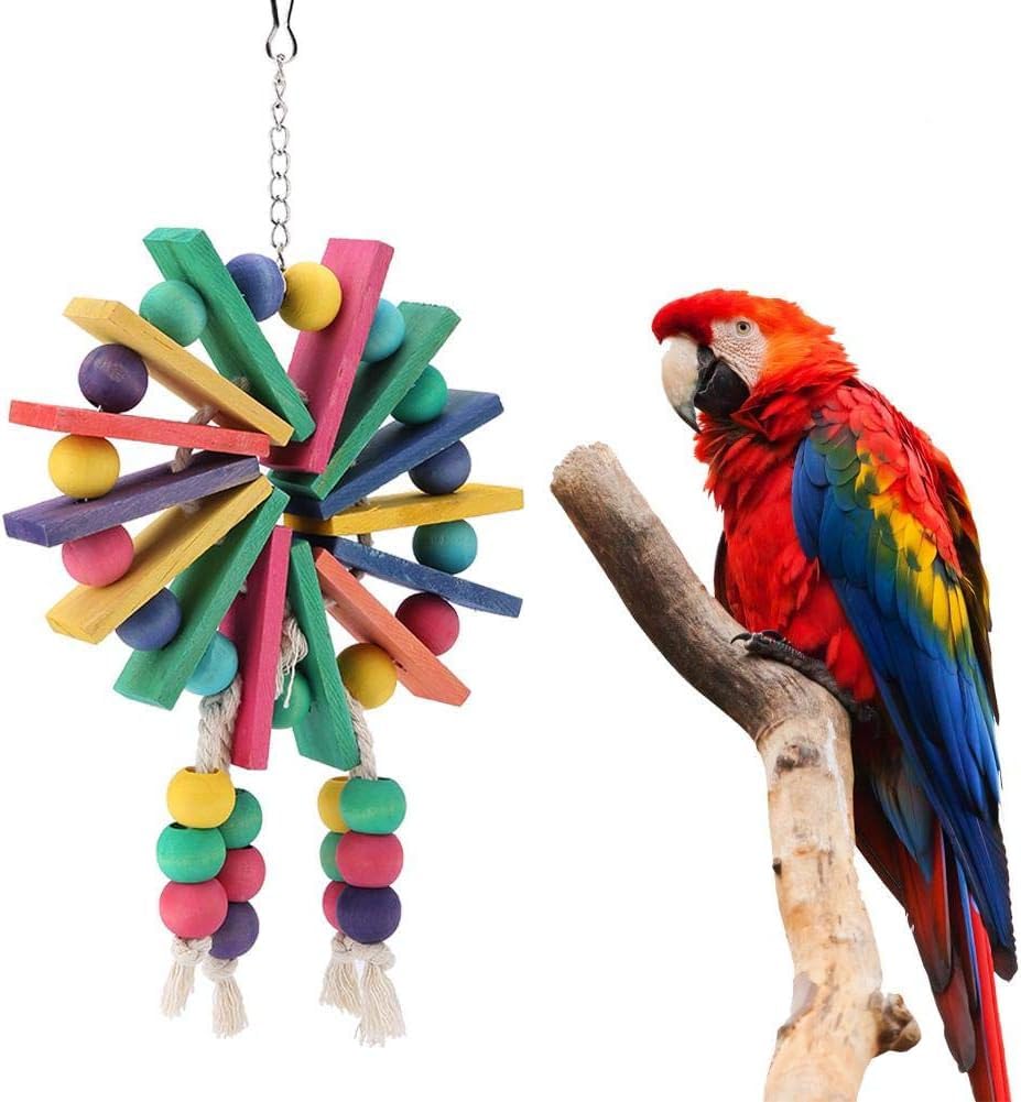 HEEPDD Parrot Chew Toys, Colorful Wooden Biting Wheel Hanging Swing Perch for Small Parrots Budgies Budgies Parakeets Conures Cockatiels