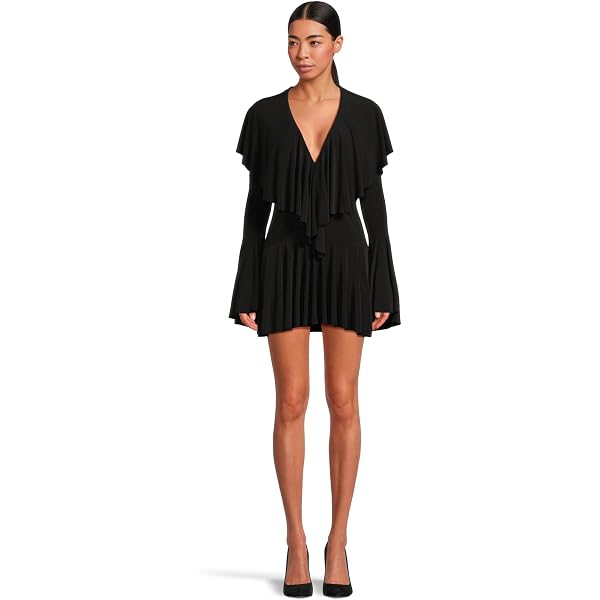 long sleeve pickleball dress SPLICED PICKLEBALL DRESS Black/Black Mesh Norma Kamali