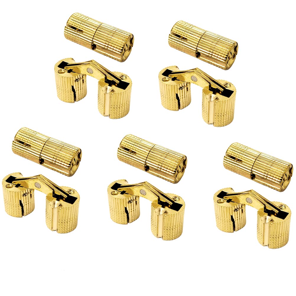10x Brass Barrel Hinges Hidden Invisible Cabinet Furniture Hinges Concealed 180 Degree Opening Angle w/20x Screws (14mm)
