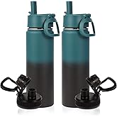 Volhoply 20oz Insulated Stainless Steel Water Bottle With Straw Lid Bulk 2 Pack,Kids Double Wall Vacuum Cups With Handle,Reusable Outdoor Sports Camping Metal Bottles,Travel Flask(Indigo Black,2)