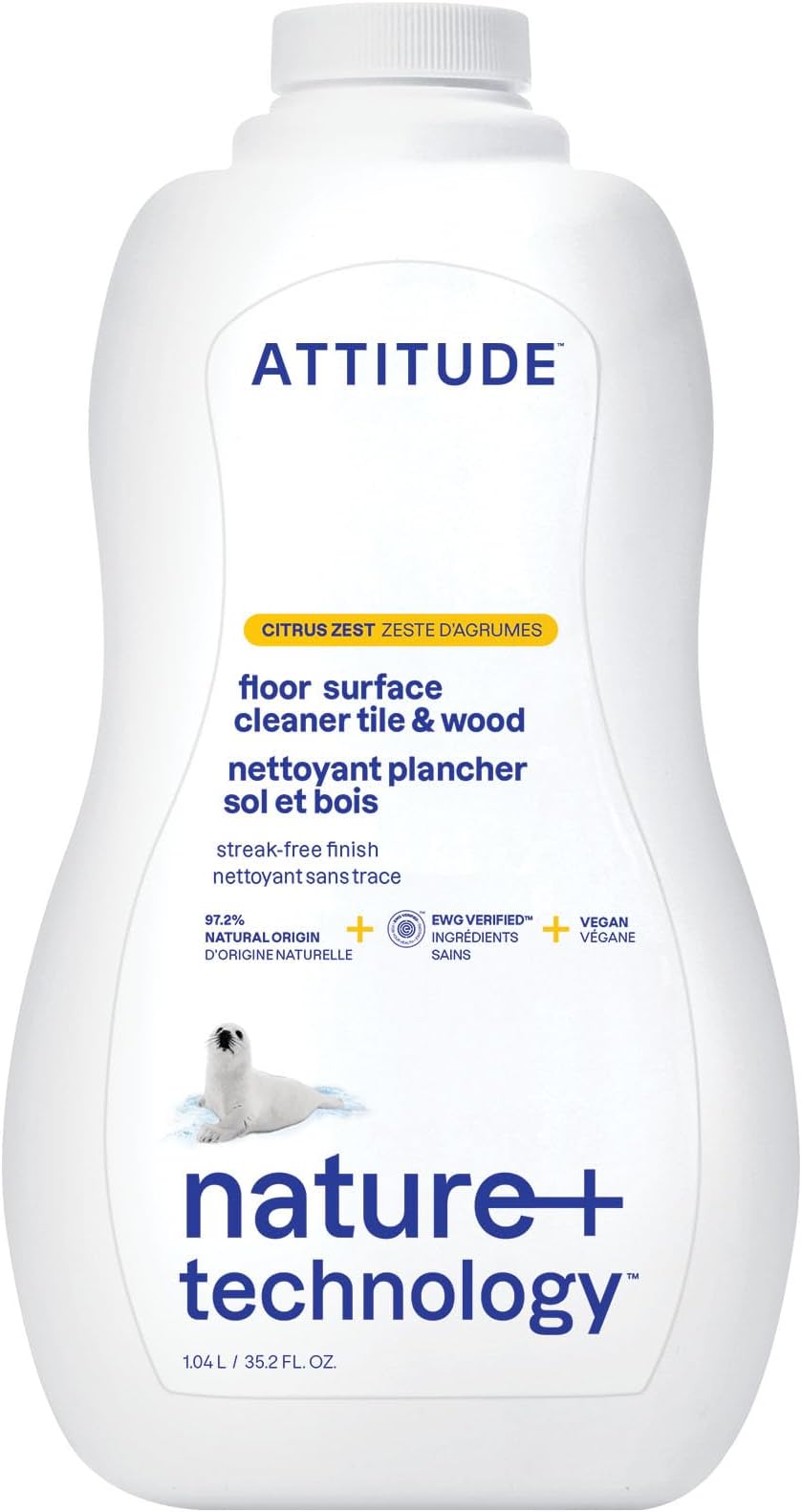 ATTITUDE Floor Cleaner EWG Verified Streak-Free Citrus 1.04L Plant-Based