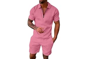 Men Sweatsuits Sets 2 Piece Outfits 1/4 Zip Golf Polo Shirt Short Sets Summer Casual Tracksuits Short Sleeve and Shorts Set