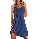 Ekouaer Nightgowns for Women Sleeveless Sleep Shirt Tank Night Gown V Neck Chemise Pleated Night Shirt Soft Sleep Dress
