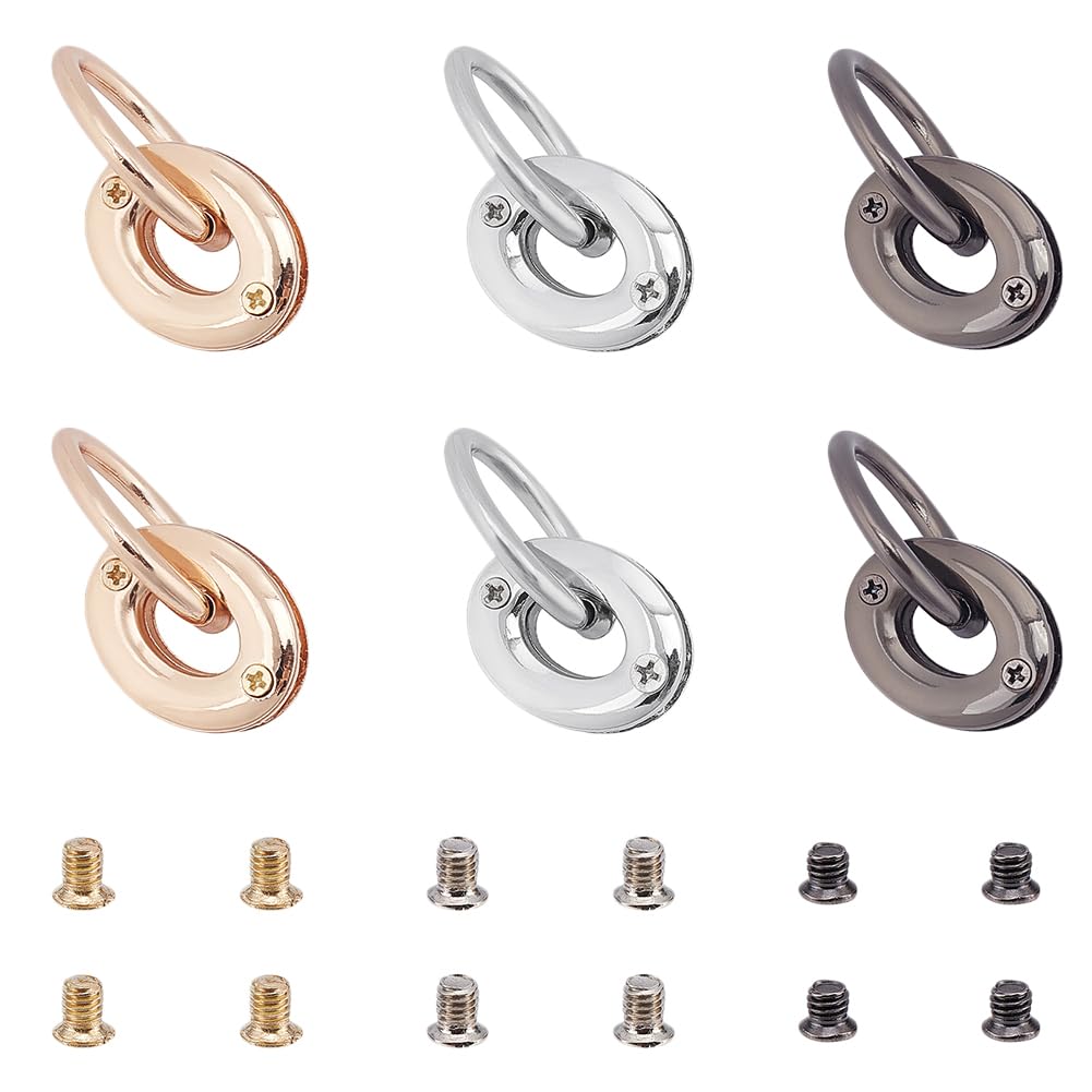 WADORN 6pcs Metal Screw Together Grommets, 3 Colors Screw-in Eyelet Ring Grommets Bag Loop Handle Connector Buckle Handbag Purse Loop Ring DIY Leathercraft Bag Making Accessories, O Ring: 2.75cm