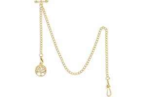 OyeahO Albert Chain Pocket Watch, T-bar Chain with Compass Pendant, Curb Link Chain 2 Hook Antique Fob T Bar for Men