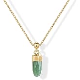 PAVOI Gemstone Gold Charm Necklace for Women - 14K Gold Plated Adjustable Chain Dainty Pendant Gemstone Necklaces with Cute Charms Set - Hypoallergenic Trendy Healing Crystal Pendants