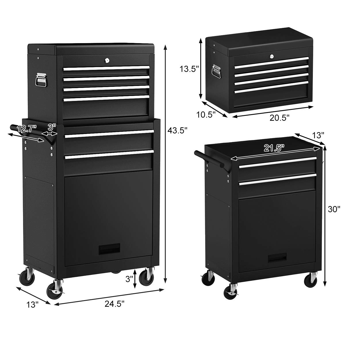 Goplus 5-Drawer Rolling Tool Chest - Lockable Tool Storage Cabinet With Wheels