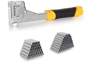 YEAHOME Heavy Duty Hammer Tacker with 6000 T50 Staples of 1/2, 3/8 inches, Steel Construction Manual Hammer Stapler with Anti-jam Magazine for Construction, Roofing, House Wrap, Insulation,Floor