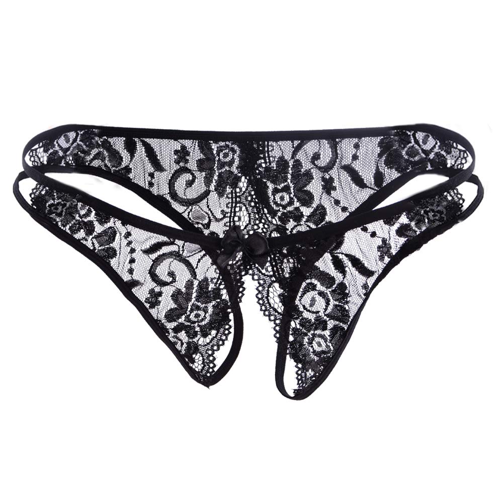 Laise Vie Women\'s Sexy Lace Condole Belt Lingerie Low Rise T-Back Panties G-String Thongs Underwear Black Color 3 Styles Panties 3 Pack