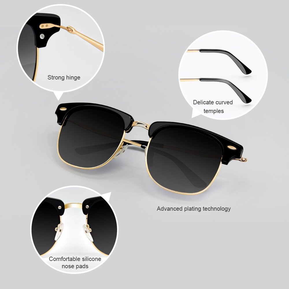 Polarized Sunglasses, Veroyi 8033-C2 Classic Semi-rimless Sun Glasses with HD Polarized Lens for Men, Women, UV400 Protection, Metal Frame & Temple.