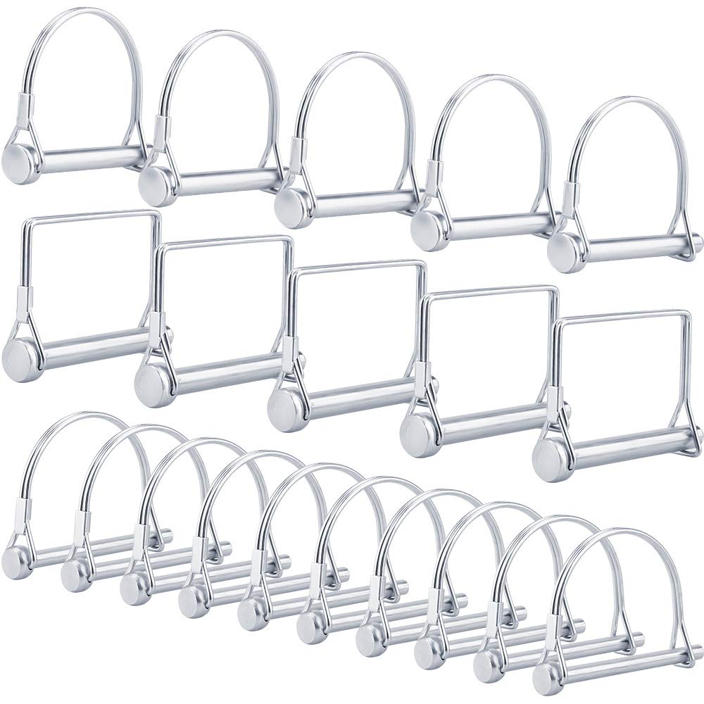 Benavvy 20 Pcs Shaft Locking Pin, Heavy Duty Safety Coupler Pin 1/4 Inch 5/16 Inch 3/8 Inch Diameter in 2 Shapes of Square and Arch for Farm Trailers Wagons Lawn Garden(Silver)