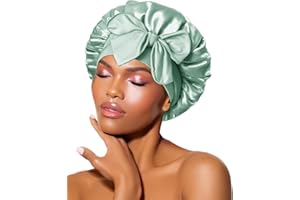 BONNET QUEEN Silk Bonnet for Sleeping Women Satin Bonnet Night Sleep Cap Wrap for Curly Hair with Adjustable Tie Band, Single Layer, Small, Sage