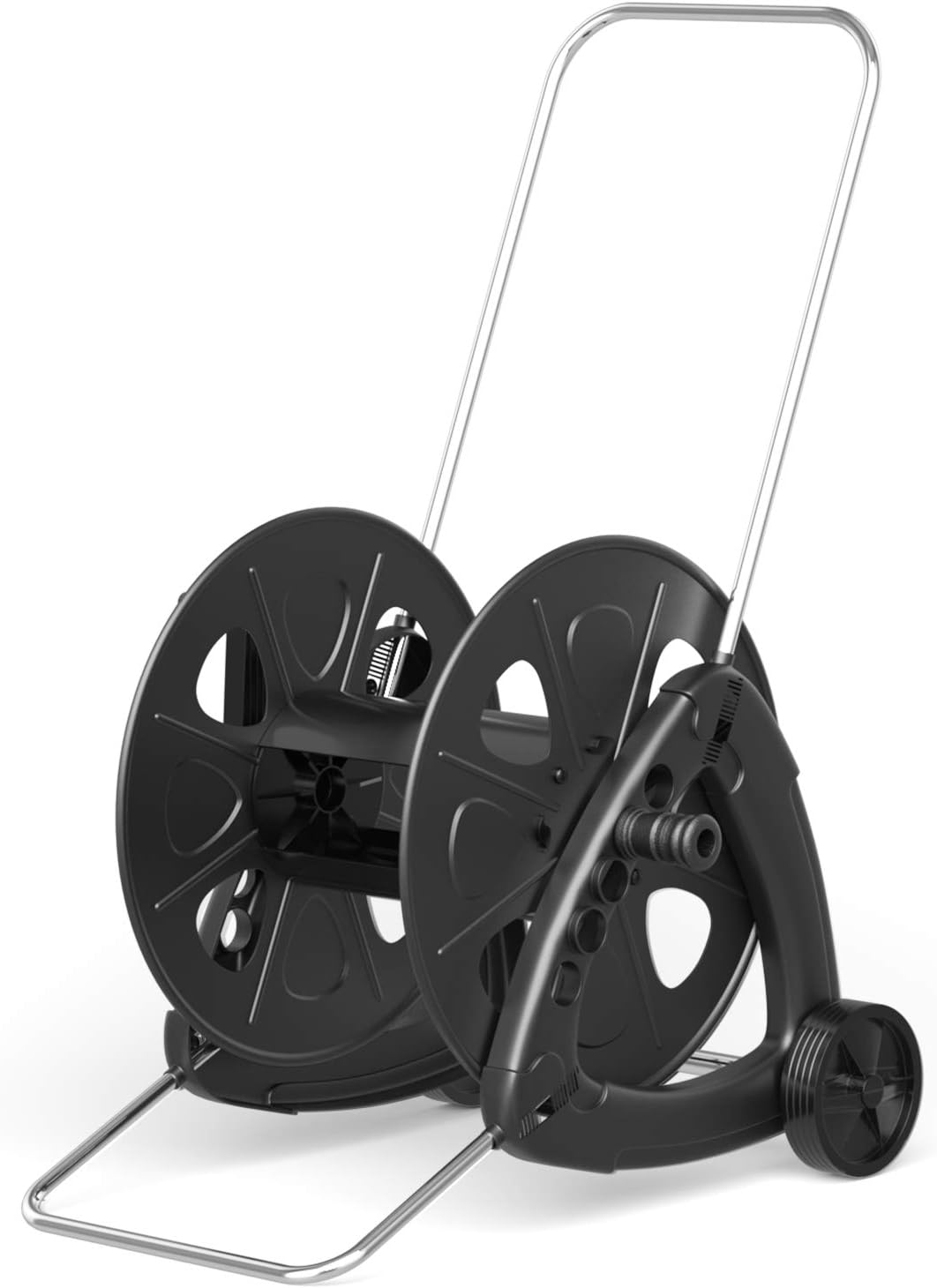 Goplus Wheeled Hose Reel Cart for Garden Patio Lawn, Hose Storage Cart w/Quick Connectors and Adjustable Nozzle, Max 328ft Capacity, Made in Italy