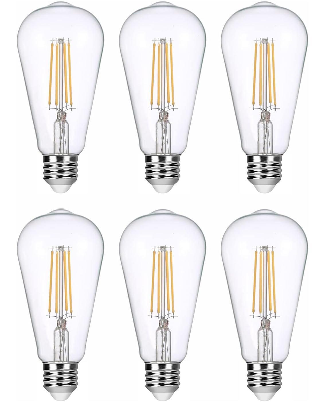 ZFQ 4W Edison Bulb LED Filament Vintage Bulbs, 40W Halogen Equivalent, Clear Glass, Model ST64 Teardrop Squirrel Cage Style, E27 Screw Base, 2700K Warm White, 400 LM, Non-Dimmable, 6-Pack