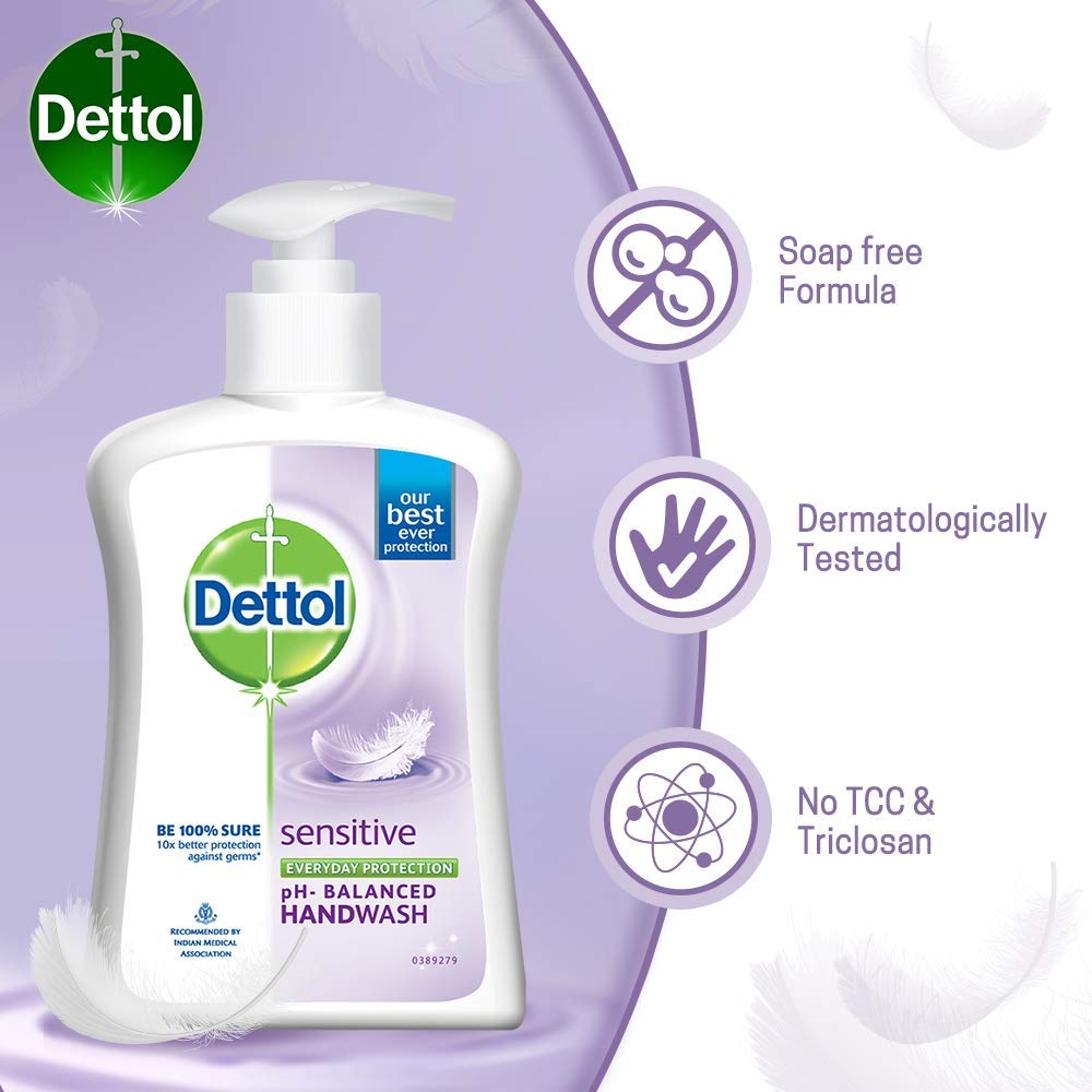 Dettol Liquid Sensitive Handwash - 200 ml with Free Dettol Original Liquid Hand Wash Pouch - 175 ml (Any Variant) : Beauty