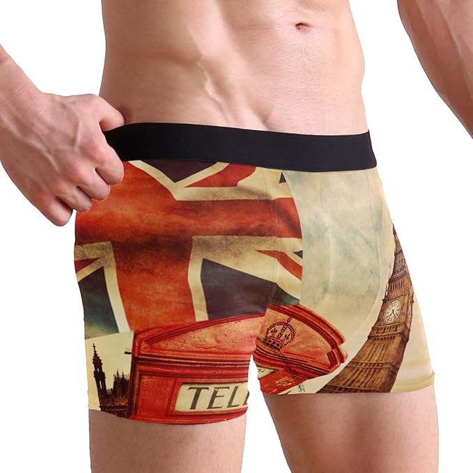 LJXTYJM Men's Boxer Briefs London Telephone Booth Union Jack Soft Short