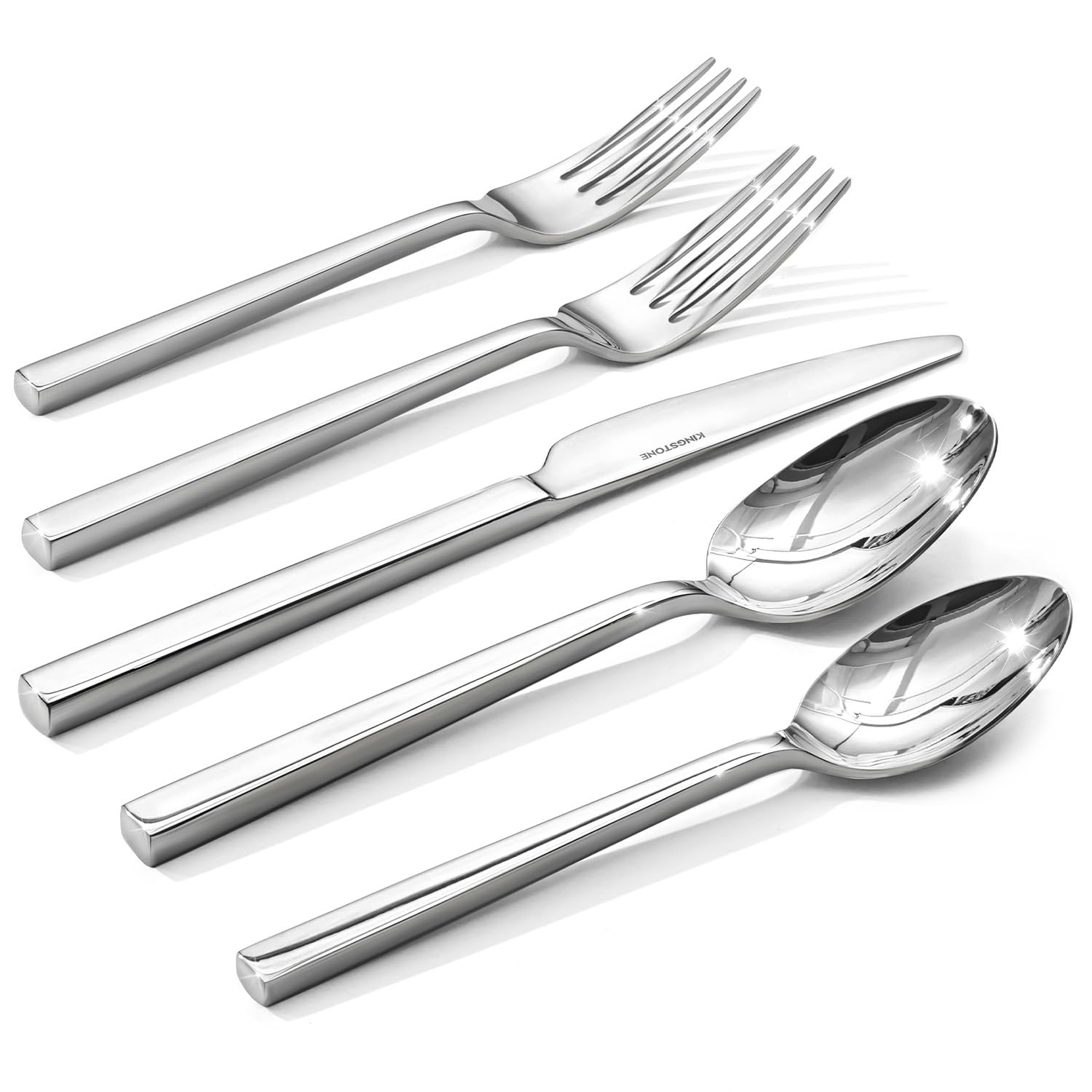 Photo 1 of (no knives) KINGSTONE Silverware Set, 20-Piece Flatware Cutlery Set Premium Stainless Steel, Service for 4, for Kitchen, Home, Wedding, Party, Mirror Polished and Dishwasher Safe