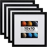 EGOFINE 10x10 Photo Frame Set of 4 Black Solid Wood 6x6 Mat or 10x10