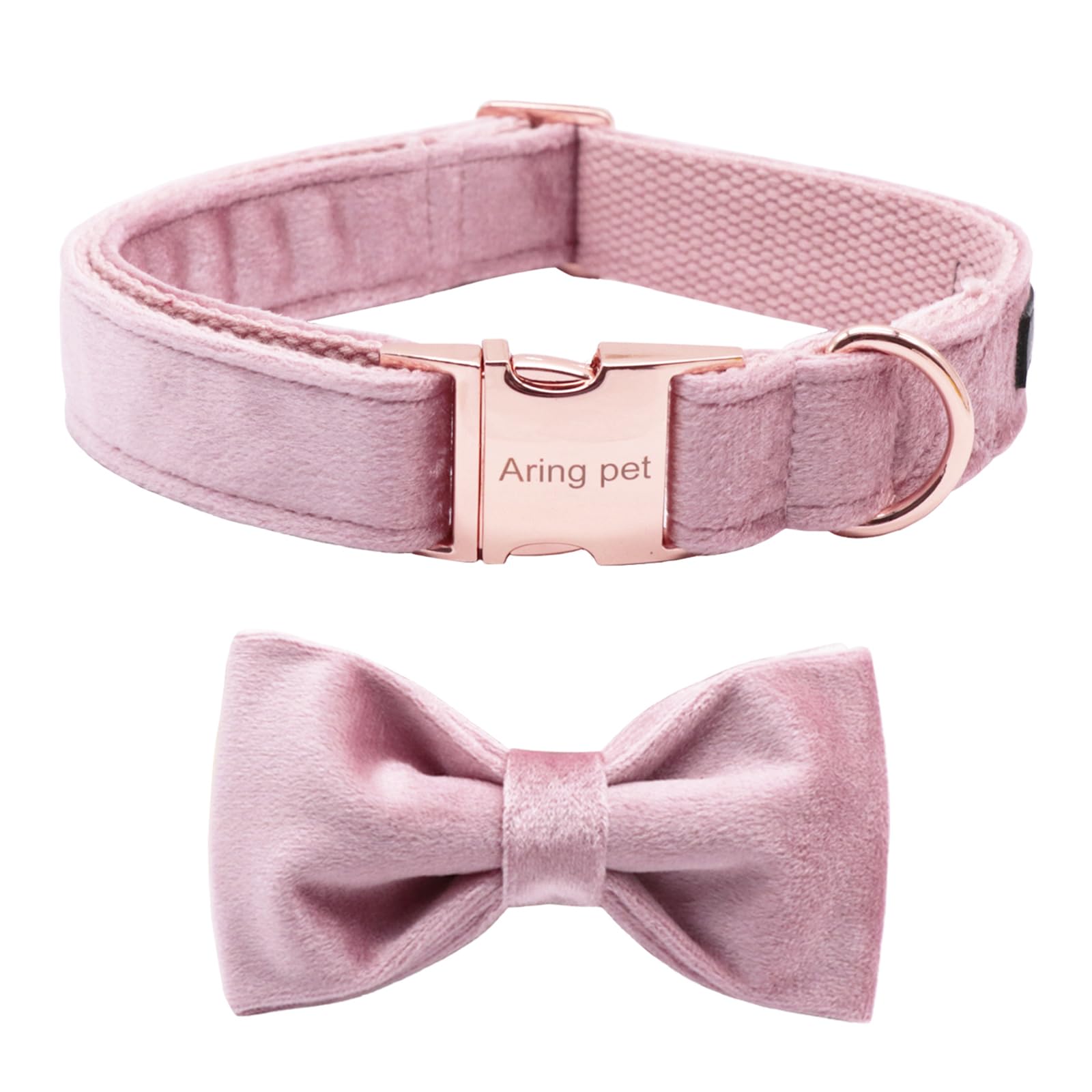 ARING PET Velvet Dog Collar-Pink Bowtie Dog Collars, Soft&Comfortable Adjustable Velvet Collars Gifts with Bow for Small Medium Large and Girl Boy Dogs