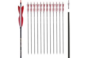 LWANO 31" Carbon Hunting Arrows Archery Target Practice Arrows with 5" Turkey Feathers Spine 500 for Recurve Bow and Compound Bow(Pack of 12)