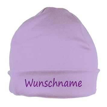 Mütze uni flieder mit Namen oder Text personalisiert für Baby oder Kind aus 100% Baumwolle mit UV-Schutz