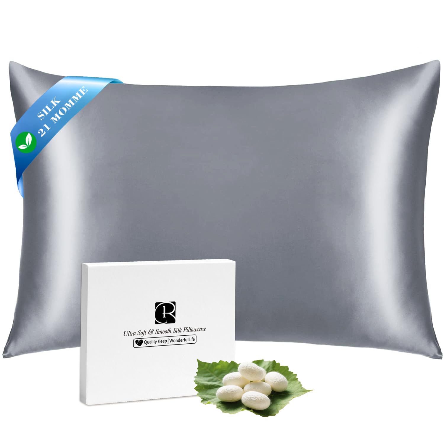 Ravmix 100% Silk Pillowcase for Hair and Skin 21Momme Both Sides Mulberry Silk Pillow Case with Hidden Zipper, 1PCS, Standard 50×75cm, Lilac Grey — image 1