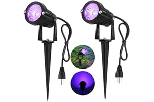 Uiexer 2 Pack HalloweenWaterproof UV LED Blacklight Landscape Lights, Outdoor Plug in Black Light Spotlight for Pathway Light Plug Spike Stand Garden, Yard, Lawn, Halloween, Party Decorative Lighting