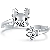 Senpotly 925 Sterling Silver French Bulldog Ring for Women Adjustable Puppy Paw Ring for Daughter Adorable Corgi Yorkshire Terrier Labrador Animal Dog Paw Print Ring Jewelry Gifts for Granddaughter