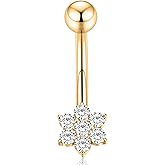 FUNLMO Belly Button Ring G23 Titanium Cubic Zirconia Belly Button Piercing Belly Ring Navel Piercing Jewelry 14G Navel Barbell