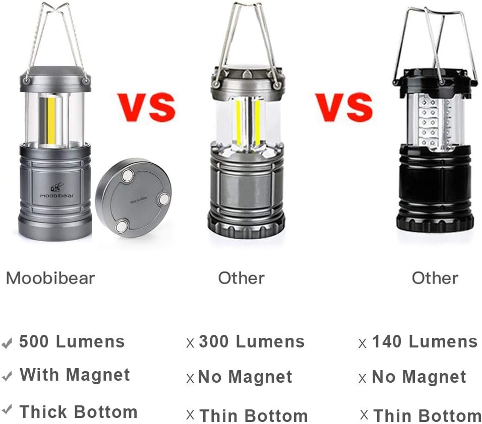 Moobibear 4 Pack LED Camping Lantern Lights Collapsible 500lm COB Technology Waterproof Lantern Battery Powered with Magnetic Base for Night, Fishing, Hiking, Emergencies - - 