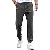 Askdeer Mens Casual Joggers Pants - Drawstring Cargo Pants Hiking Outdoor Twill Track Jogging Sweatpants