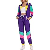 ZDT Women's Color Block 80s 90s Outfit 2 Piece Costume Zip Up Windbreaker Track Suits Set New