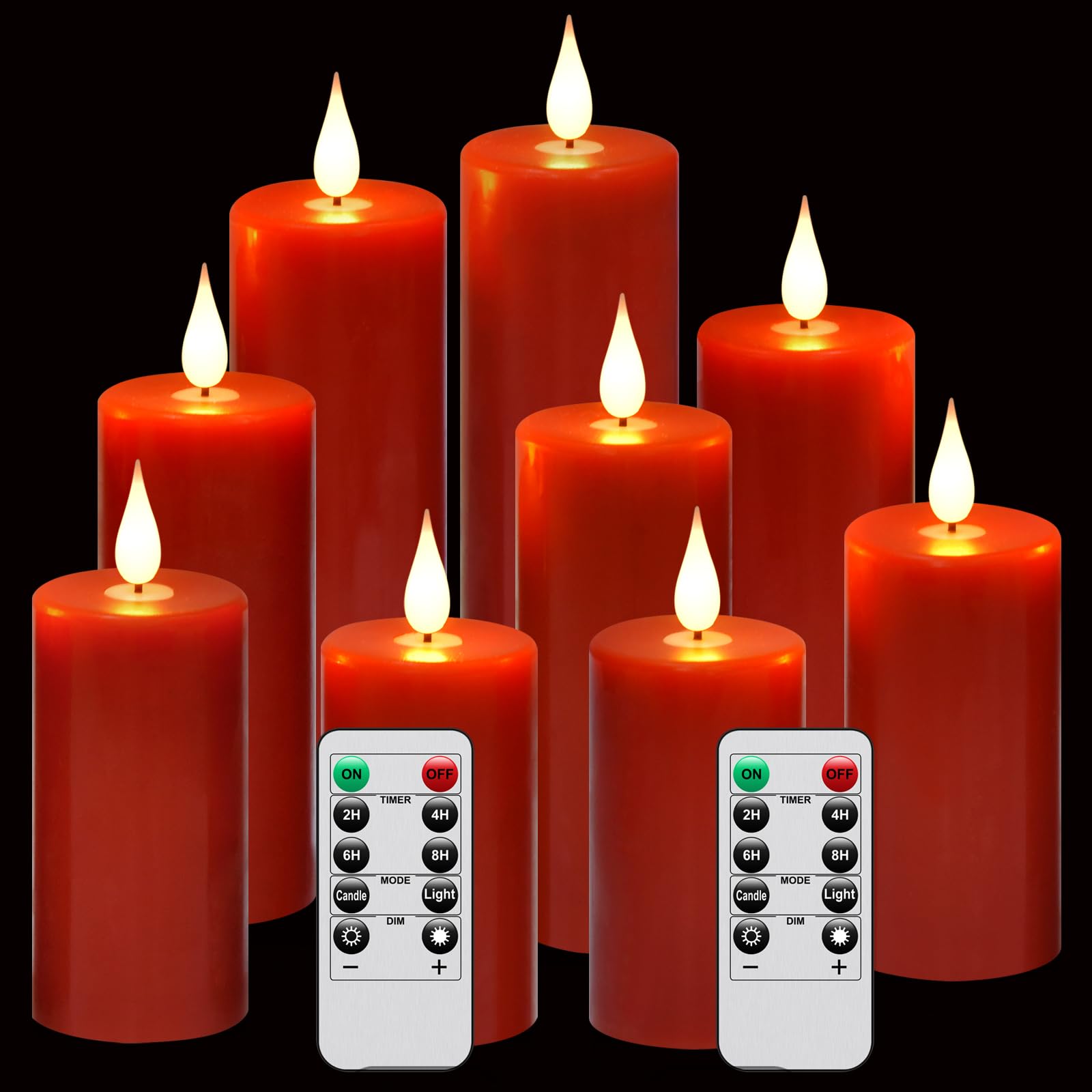 Photo 1 of Flameless Flickering Battery Operated Candles 9PACK Real Wax Pillar LED Candles with 10-Key Remote Control and 24 Hours Timer for Wedding, Party, Home Decoration (Red)