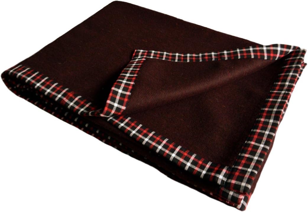 Loomkart Wool Blankets Coffee with Check Borders