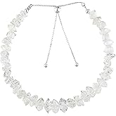 CRYSTALINES Natural Gemstone Bracelet with Cultured Pearl, Uncut Nuggets Beads, Handmade Women Jewelry, Healing Crystals, Silver Plated Chain, Gift for Her, 8inch