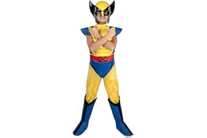 JAZWARES COSTUME PLAY MARVEL Wolverine Official Youth Halloween Costume - Premium Quality Padded Jumpsuit with Plastic Mask