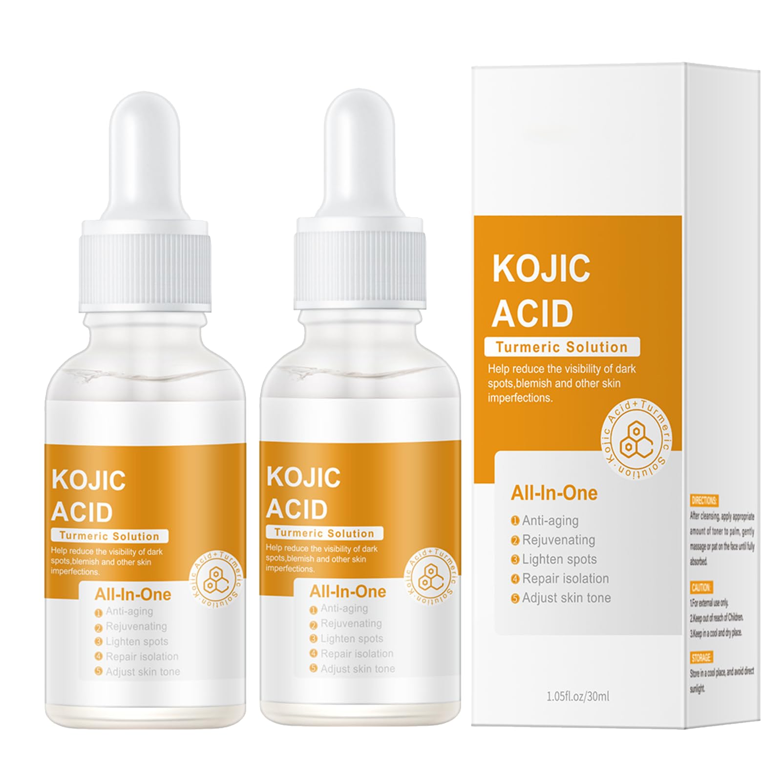 Kojic Acid Turmeric Oil - Dark Spot Remover for Face - Kojic Acid Serum - Turmeric Oil Dark Spot Corrector - Remove Facial Melasma Acne - Anti Aging Face Serum Moisturzing (2pcs)