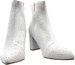 Women Rhinestone Block Chunky Heel Ankle Bootie
