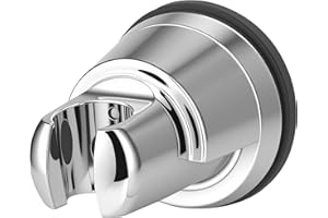 Hibbent Vacuum Suction Cup Shower Head Holder, Removable Shower Wand Bracket, Adjustable Height & Wall Mount ABS Plastic Suction Holder for Handheld Shower Head, Chrome Finish