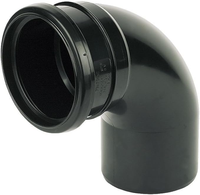 110MM Push Fit Bend 90 Degree Single Socket Black Soil Pipe and Ring