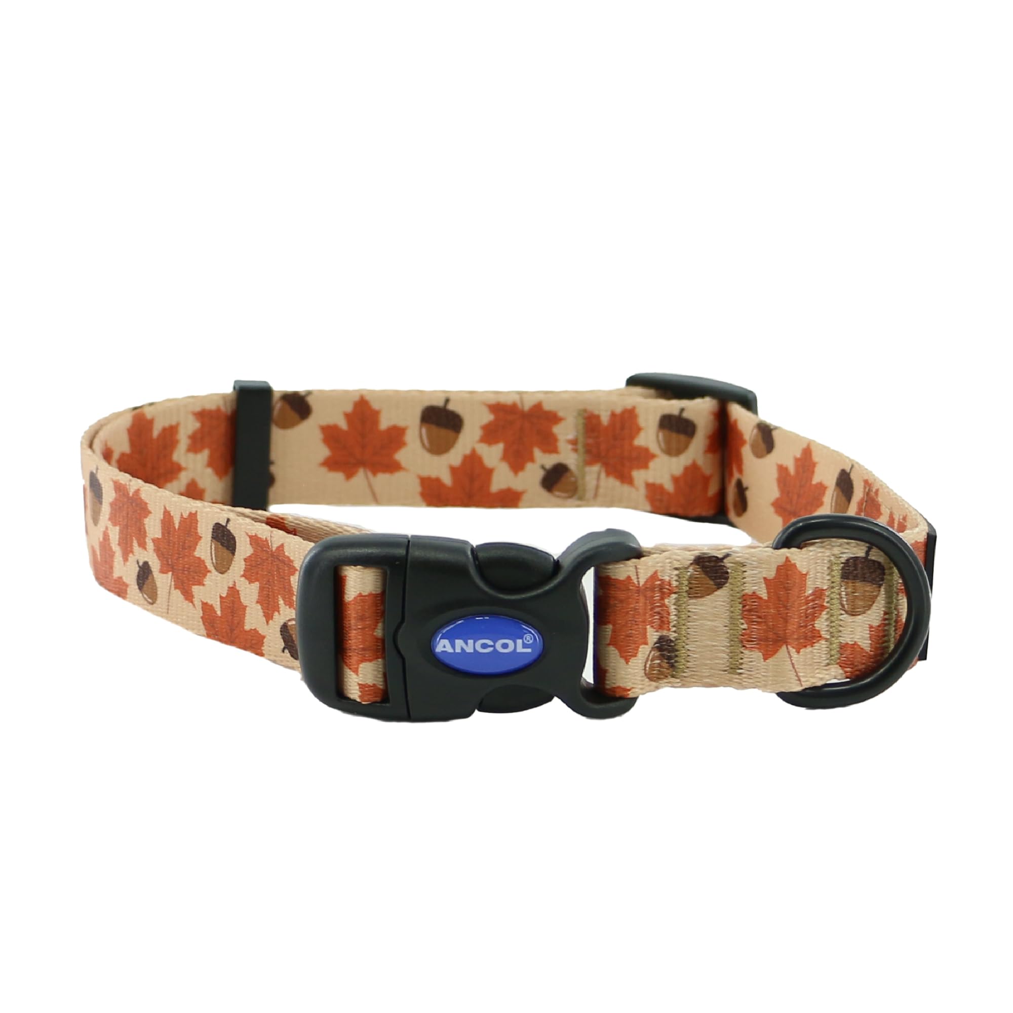 Ancol Round Dog Collar Maple Leaf Patterned - 100% Recycled Fabric Comfortable Pet Accessory - Sturdy Adjustable Buckle Puppy Neckband - Large
