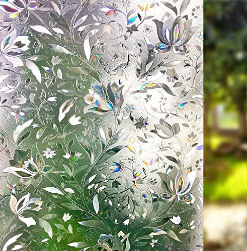 WEN WEN HOME 3D-Static Cling Floral Pattern Window Film for Kitchen,Bedroom,Living Room Blackout Window Film No Residue,Uv Prevention,Easy Removal.17.7in.by 78.7in.(45x200CM)