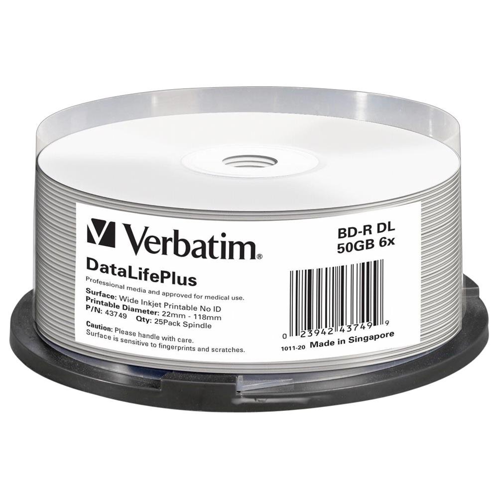 Verbatim BD-R - Blu-ray Disc 50 GB, Printable Surface, 6x Burning Speed, DataLifePlus, 25-Pack Spindle